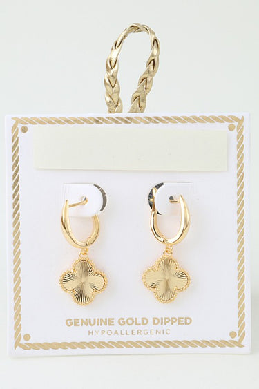Ribbed Clover Drop Hoop Earrings
