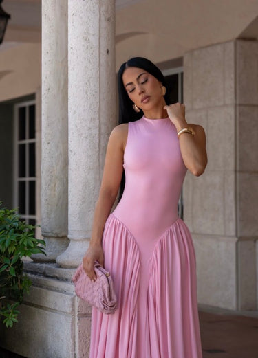 Sculpted Flow Maxi Dress - Pin
