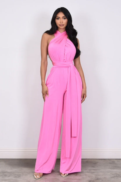 Chic Convertible Self Tie Jumpsuit (Candy Pink)