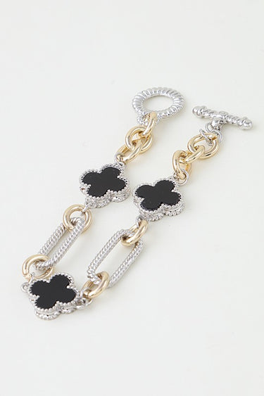 Two-Tone Cubic Zirconia Clover Chain Bracelet