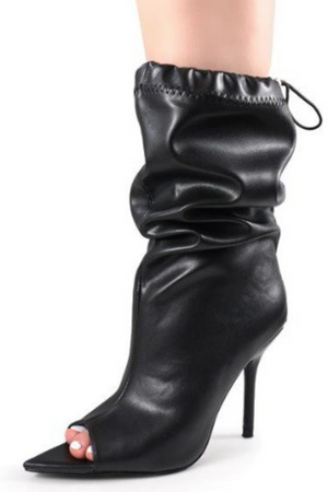 Peep Toe High Heel Dressy Boots (Black)