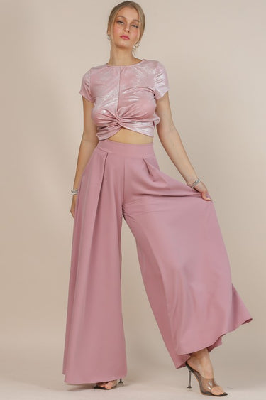 Solid Wide Blush Palazzo Pants