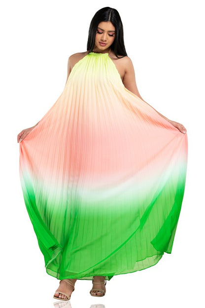 Gradient Blowy Pleated Maxi Dress (Ombre)
