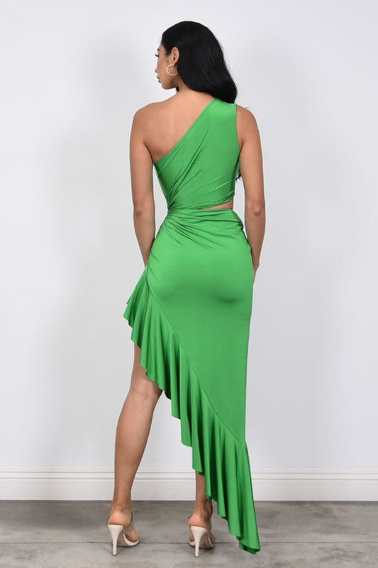 Asymmetrical Elegance Cut-out Dress (Green)