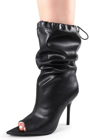 Peep Toe High Heel Dressy Boots (Black)