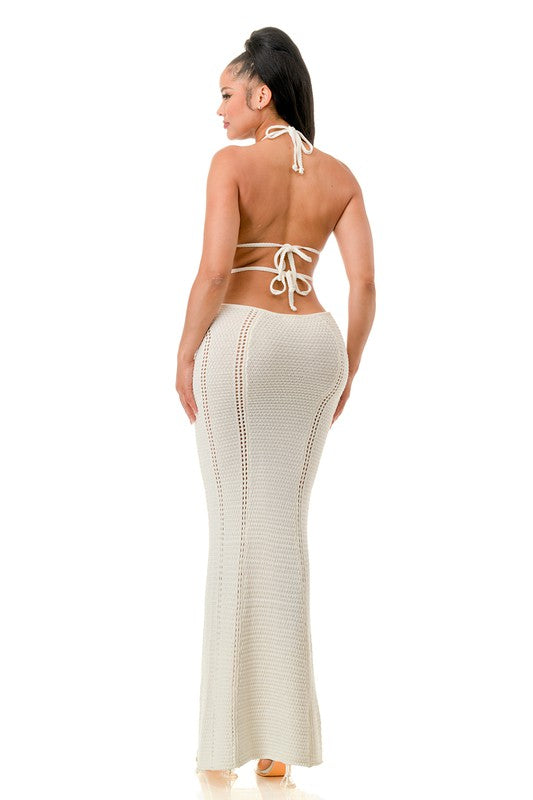 Malibu Crochet Cover Up Maxi Dress (White)