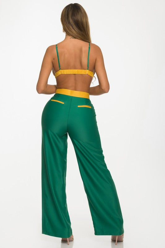 Passion and Love Black Pant Set (Green and Yellow)