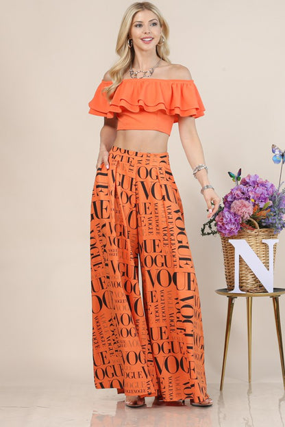 Tangerine Vogue Print Graphic Palazzo Pants