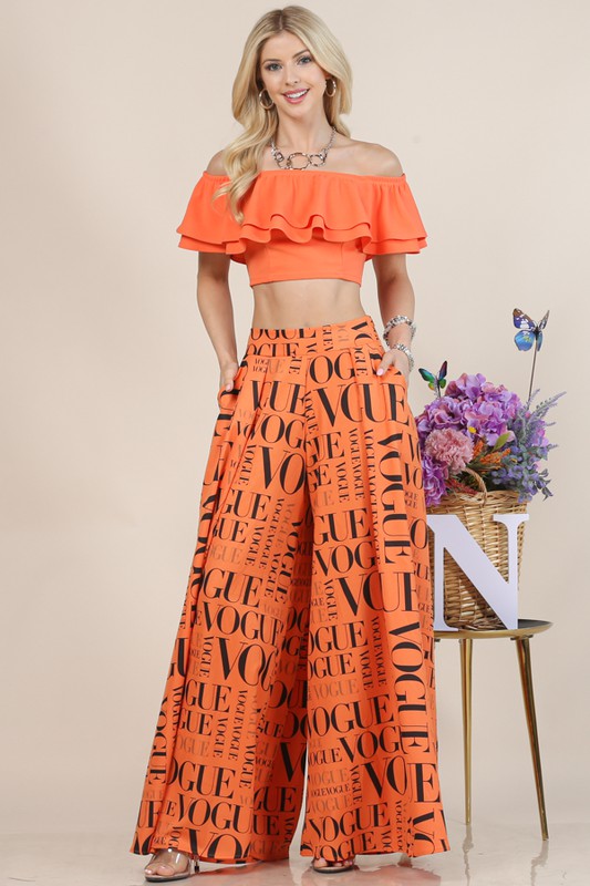 Tangerine Vogue Print Graphic Palazzo Pants