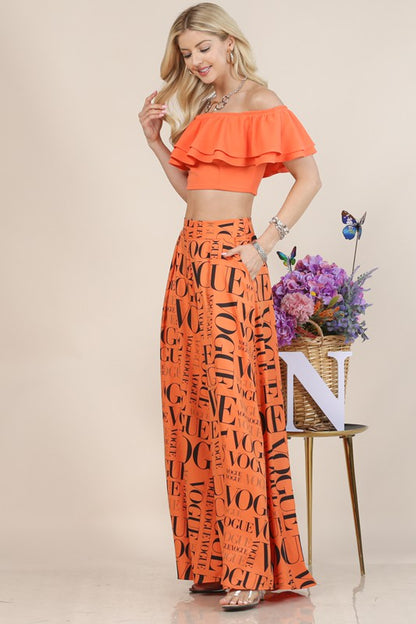 Tangerine Vogue Print Graphic Palazzo Pants