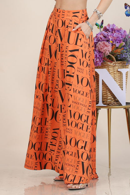 Tangerine Vogue Print Graphic Palazzo Pants