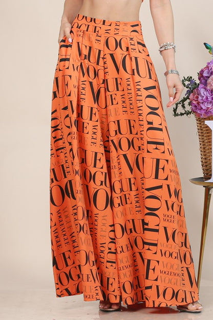 Tangerine Vogue Print Graphic Palazzo Pants