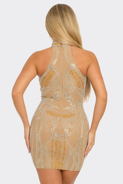 Shimmering Opulence Mini Dress (Nude)