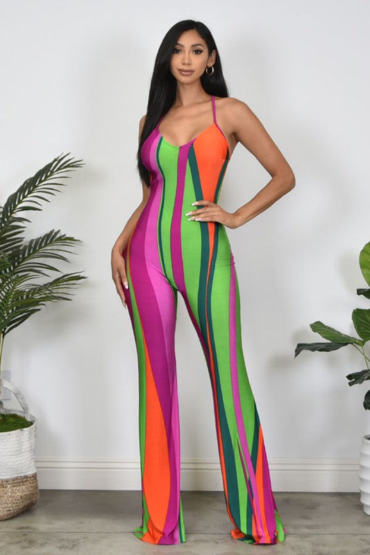 Abstract Stripe Print Jumpsuit