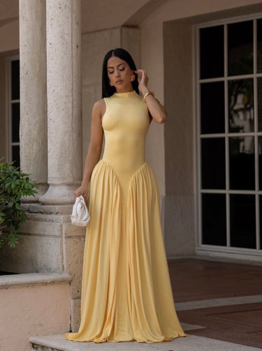 Sculpted Flow Maxi Dress - Yellow