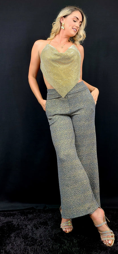Under Stars Wide Palazzo Pants (Charcoal Gold)
