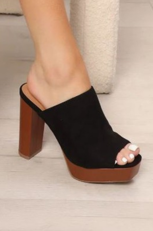 Women Thick Heeled Platform Slide Sandals (Black