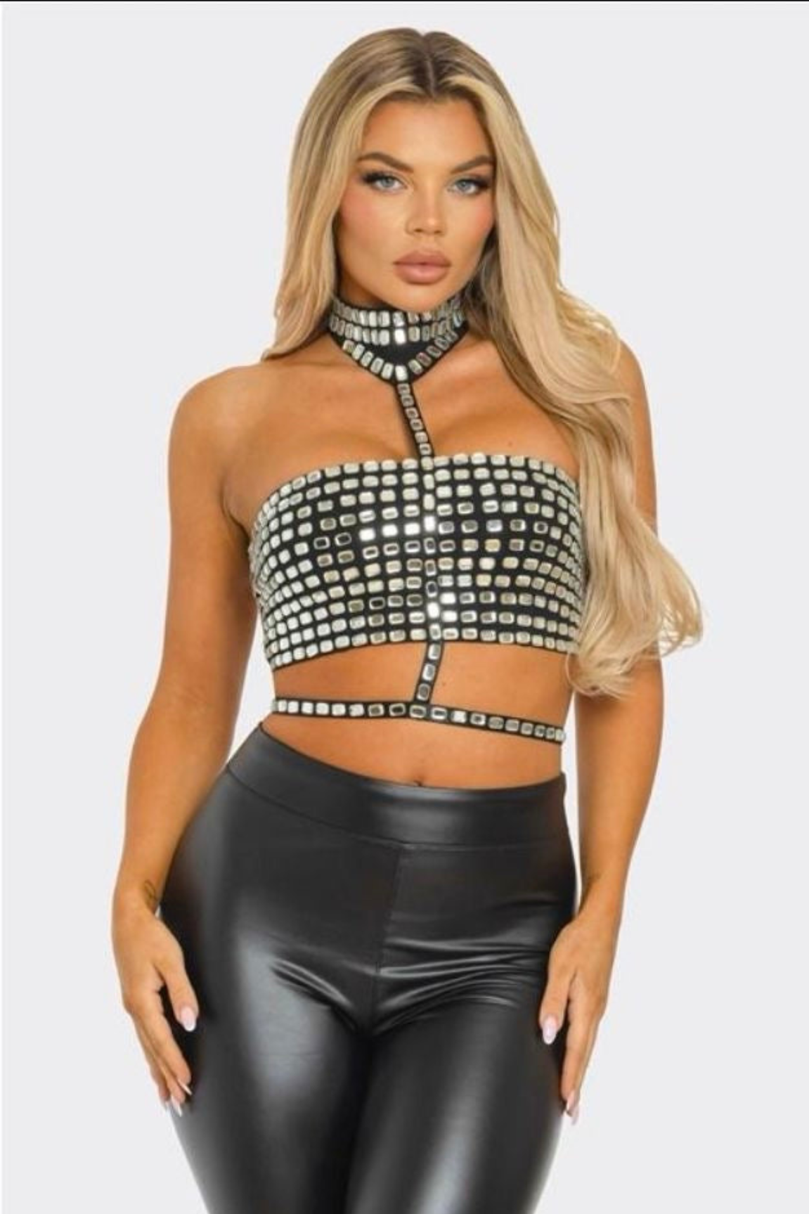 Diva Mirror Mosaic Crop Top (Black)