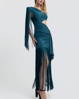 Golden Fringe Glam Cut-Out Maxi Dress - Black | Maxi Dress