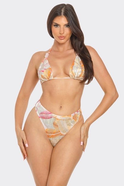 Tropical Breeze 3-Piece Bikini and Duster Set (Orange)