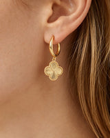 Ribbed Clover Drop Hoop Earrings