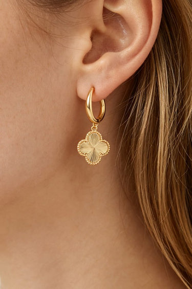 Ribbed Clover Drop Hoop Earrings