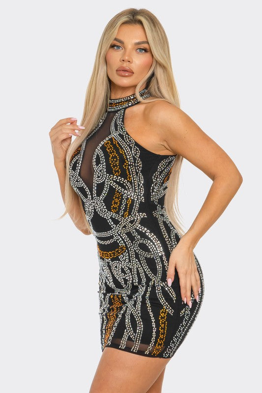 Shimmering Opulence Mini Dress (Black)