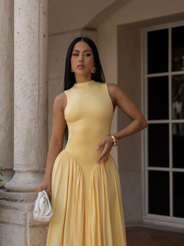 Sculpted Flow Maxi Dress - Yellow