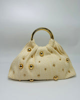 Neutral woven tote bag ivory color with gold details – everyday carry