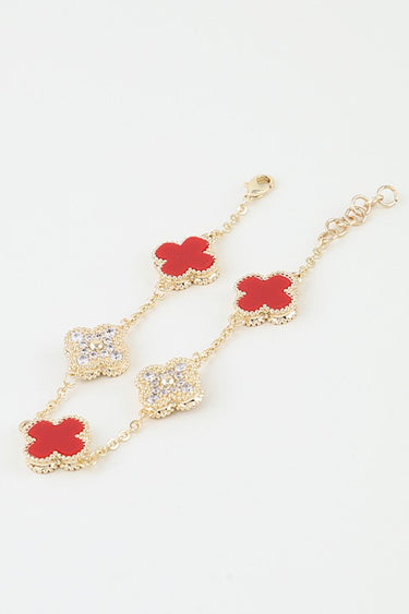 Cubic Zirconia Marble Stone Clover Charm Bracelet | Palazzo Couture