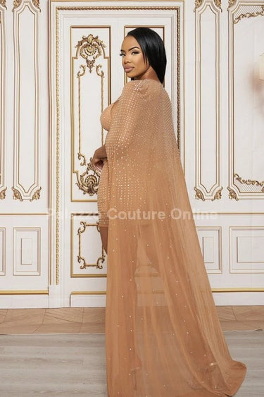 2 Pcs Dress And Duster Set (Mocha) side view highlighting short hemline
