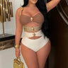 2pcs Oceanic Glamour Swimsuit Set (Brown) - front view