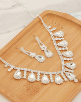 2 PCS Rhinestone Teardrop Linked Earring Necklace Set - Palazzo Couture Online