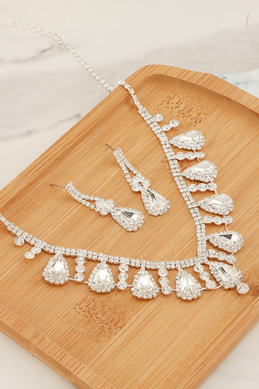2 PCS Rhinestone Teardrop Linked Earring Necklace Set - Palazzo Couture Online