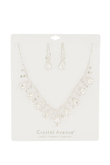 2 PCS Rhinestone Teardrop Linked Earring Necklace Set - Palazzo Couture Online
