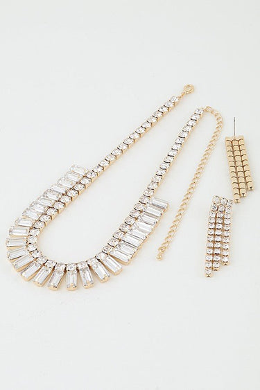 Rhinestone Choker Set with square-cut crystal necklace and matching earrings