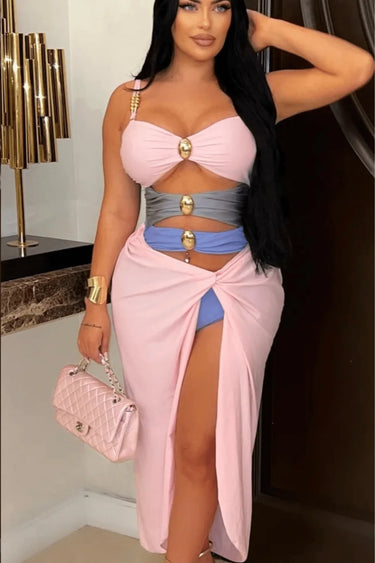 2pcs Oceanic Glamour Swimsuit Set (Pink) - view 2