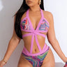 2 PCs Wave Strappy Swimsuit and Sarong Set (Pink) - Palazzo Couture Online
