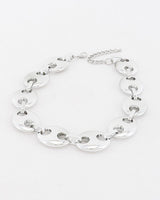 Silver oval cut out link necklace, full flat lay with extender chain