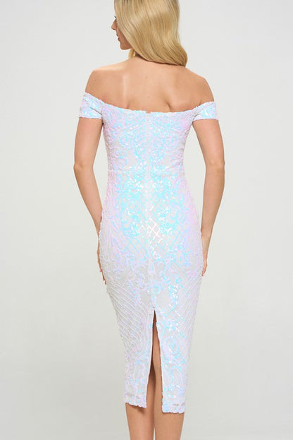 Liz Iridescent Midi Dress (White)