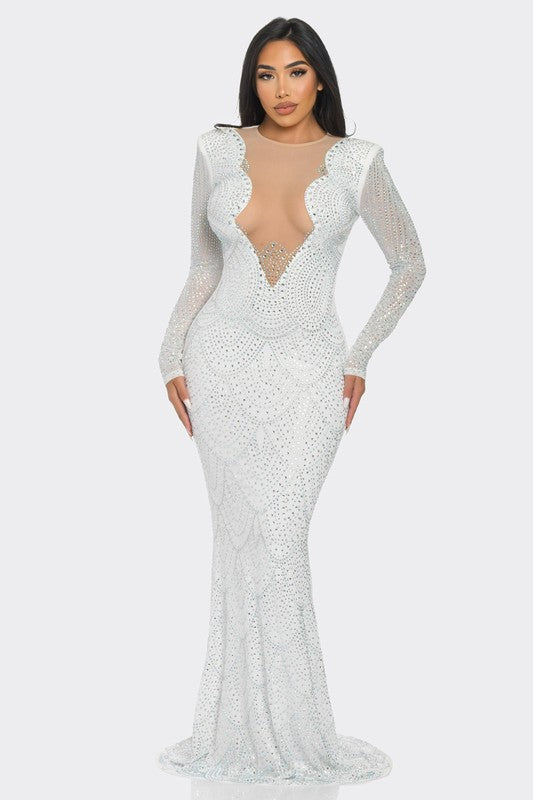 Whispered Elegance Mesh Maxi Dress (White)