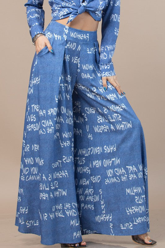 Milano Graffiti Print Wide Leg Palazzo Pants