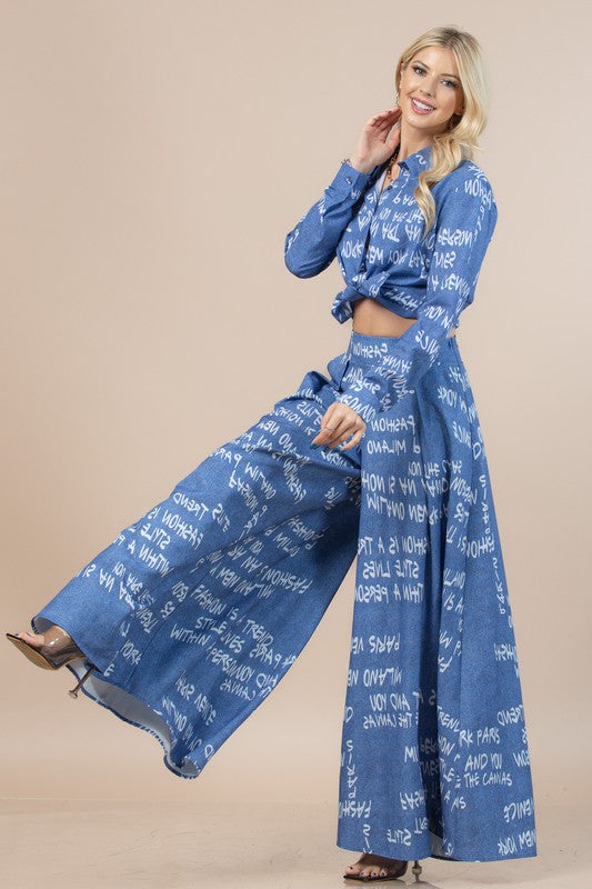 Milano Graffiti Print Wide Leg Palazzo Pants