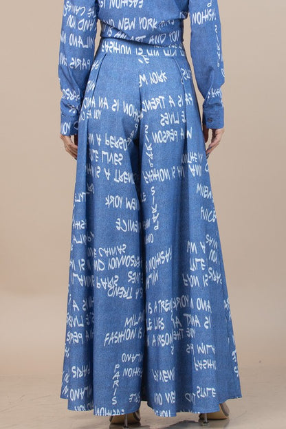 Milano Graffiti Print Wide Leg Palazzo Pants