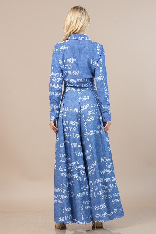 Milano Graffiti Print Wide Leg Palazzo Pants