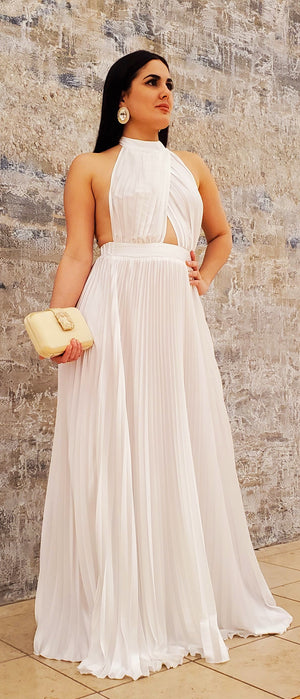 Aphrodite Pleated Maxi Dress (White)