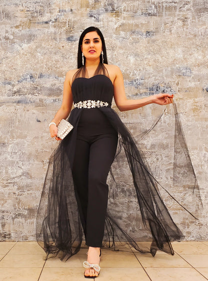 Fashion Glam Crystal Jumpsuit Black