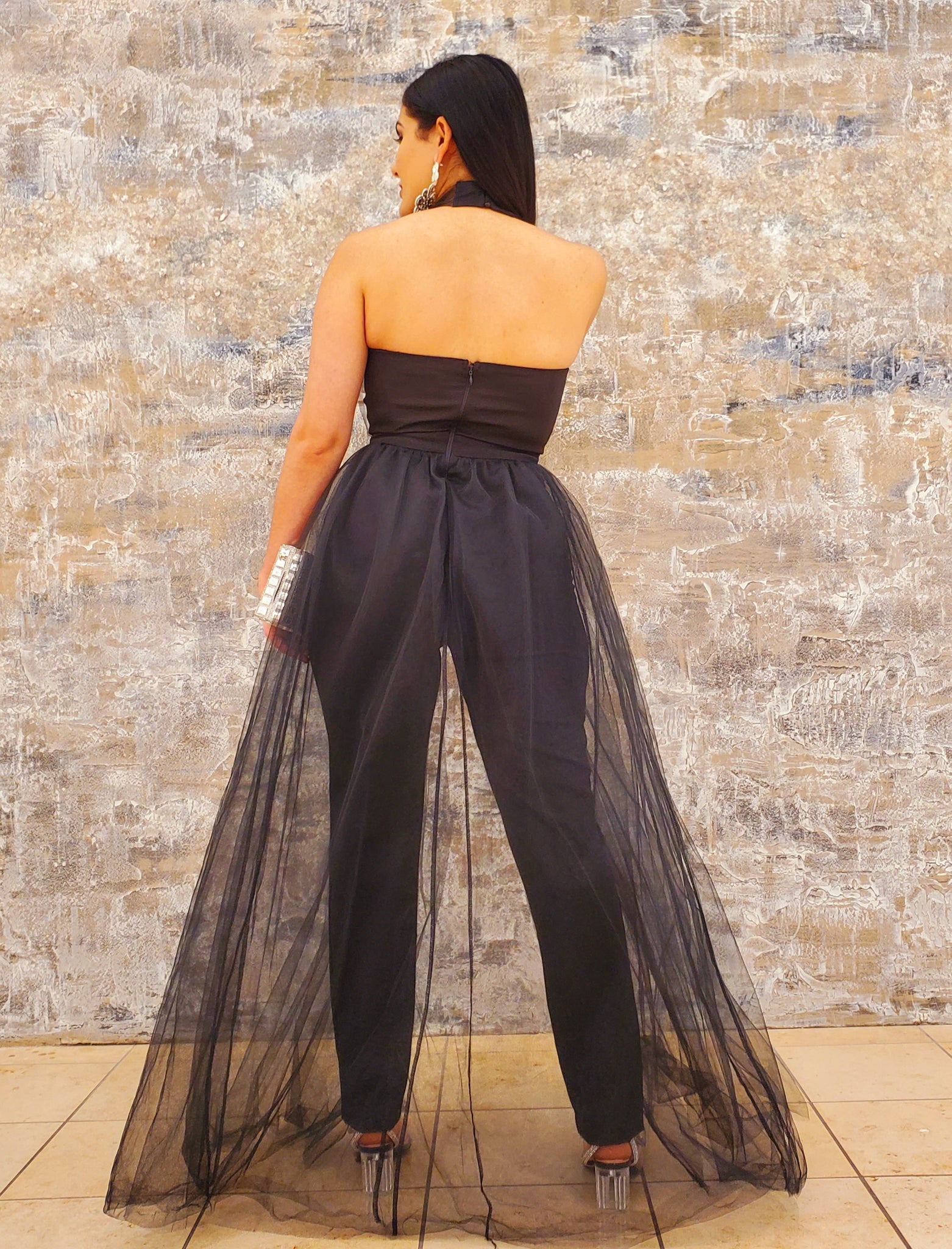 Fashion Glam Crystal Jumpsuit Black