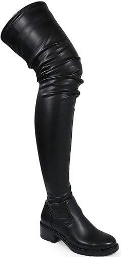 Womens Platform Stretchy Thigh High Boots (Black)