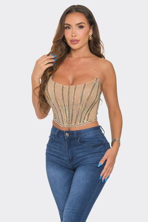 Strapless Sparkling Colorburst Corset Top (Nude)